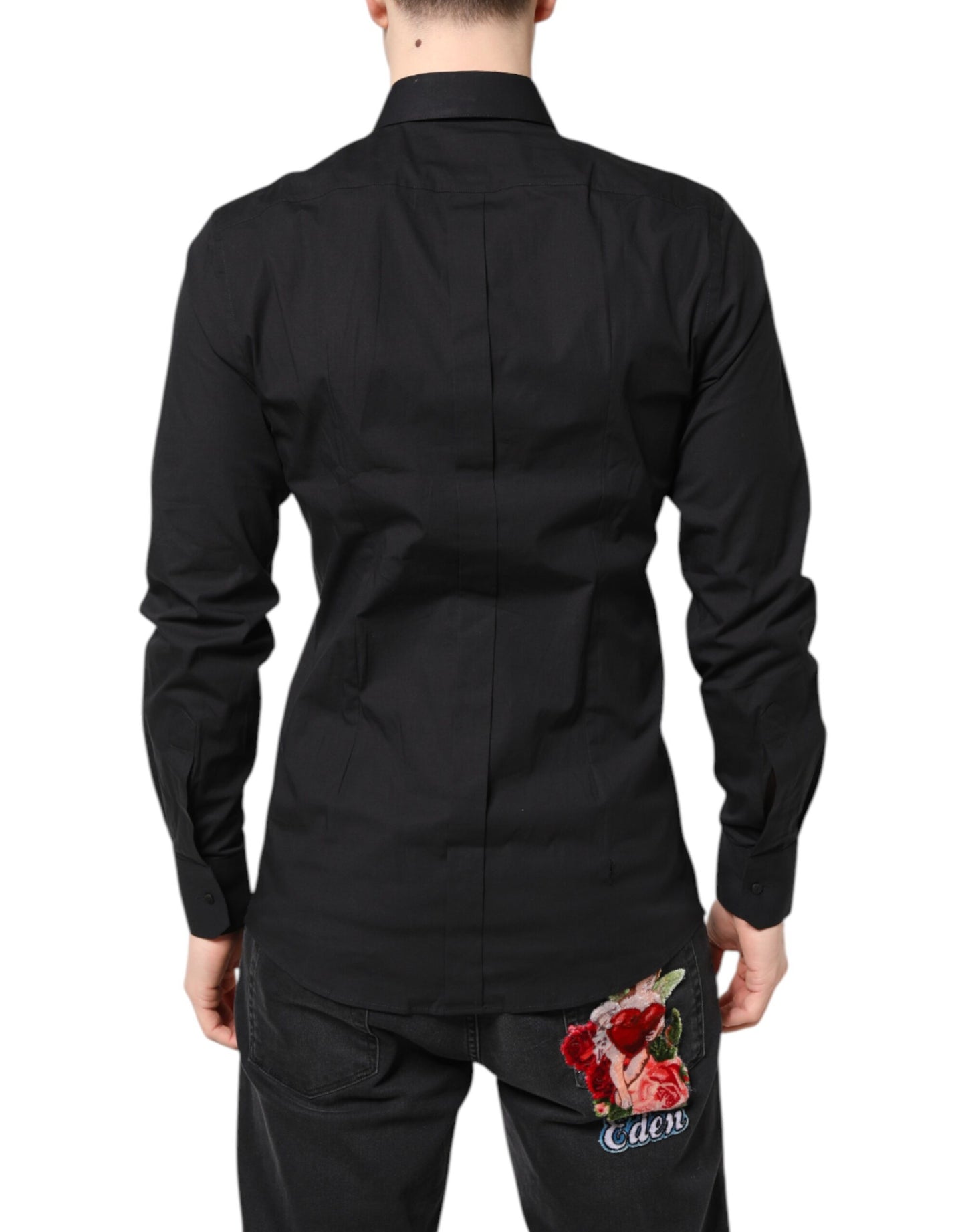Dolce & Gabbana Schwarzes GOLDENES formelles Baumwollhemd