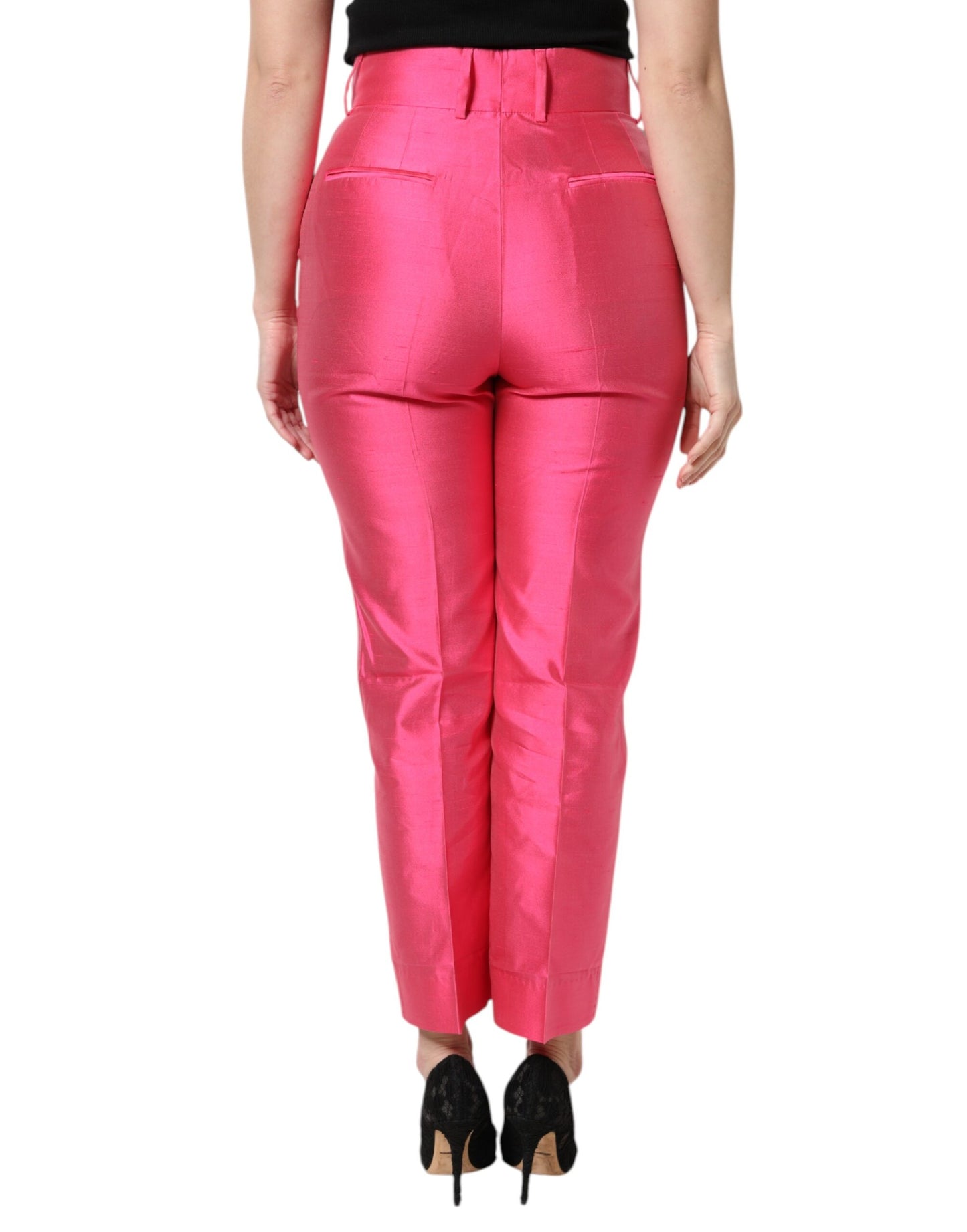 Dolce & Gabbana – Hoch taillierte Karottenhose aus rosa Seide