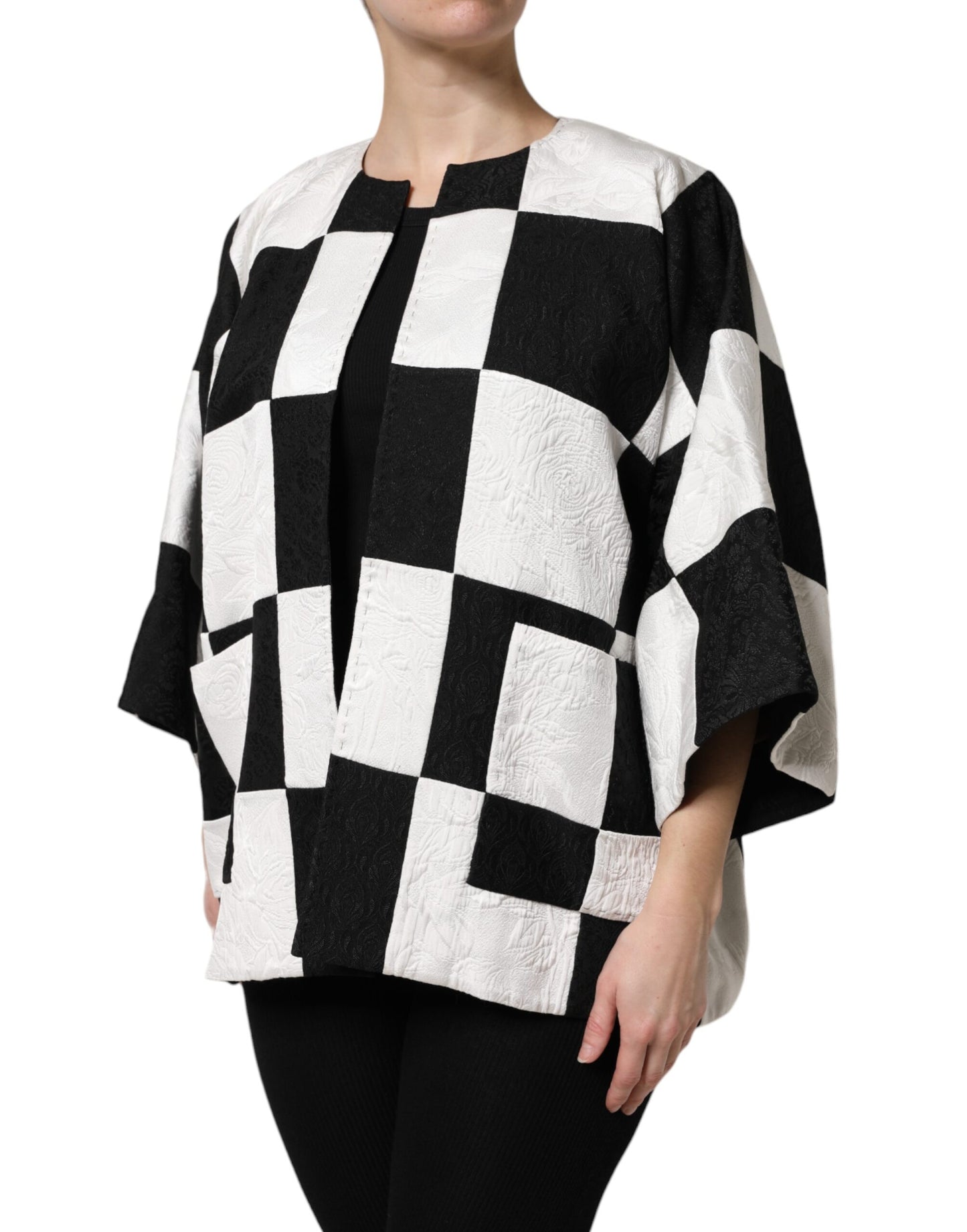 Dolce & Gabbana – Weiß-schwarze Patchwork-Blazerjacke aus Jacquard