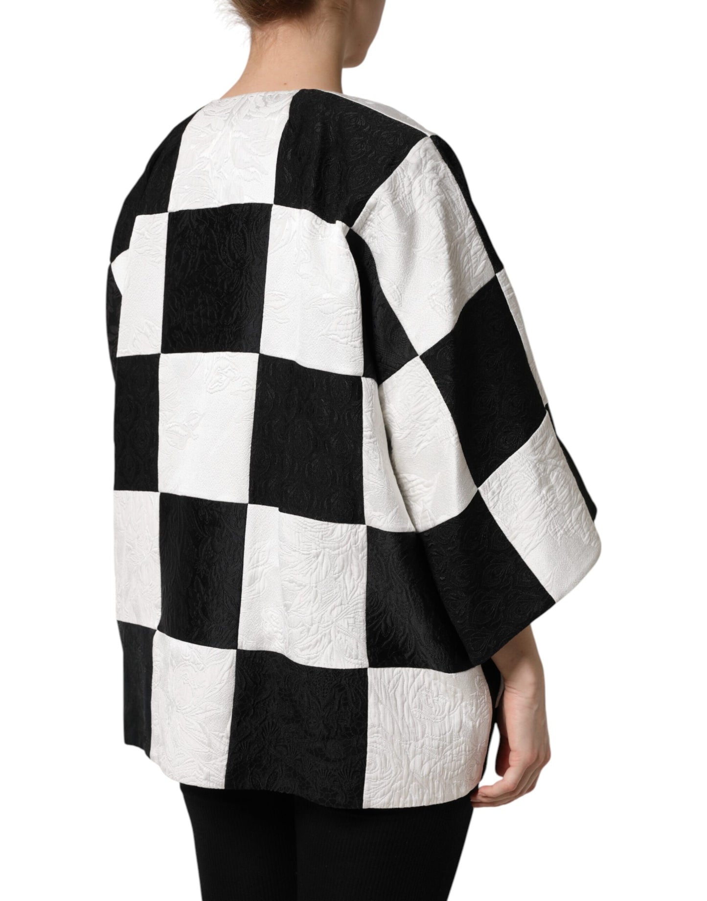 Dolce & Gabbana – Weiß-schwarze Patchwork-Blazerjacke aus Jacquard