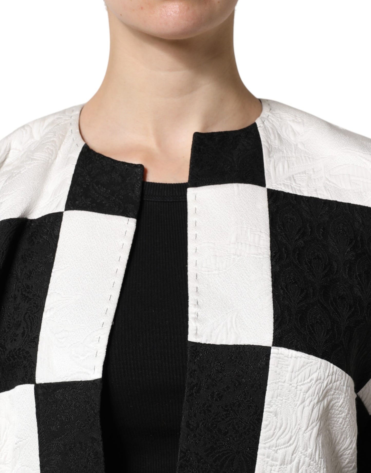 Dolce & Gabbana – Weiß-schwarze Patchwork-Blazerjacke aus Jacquard