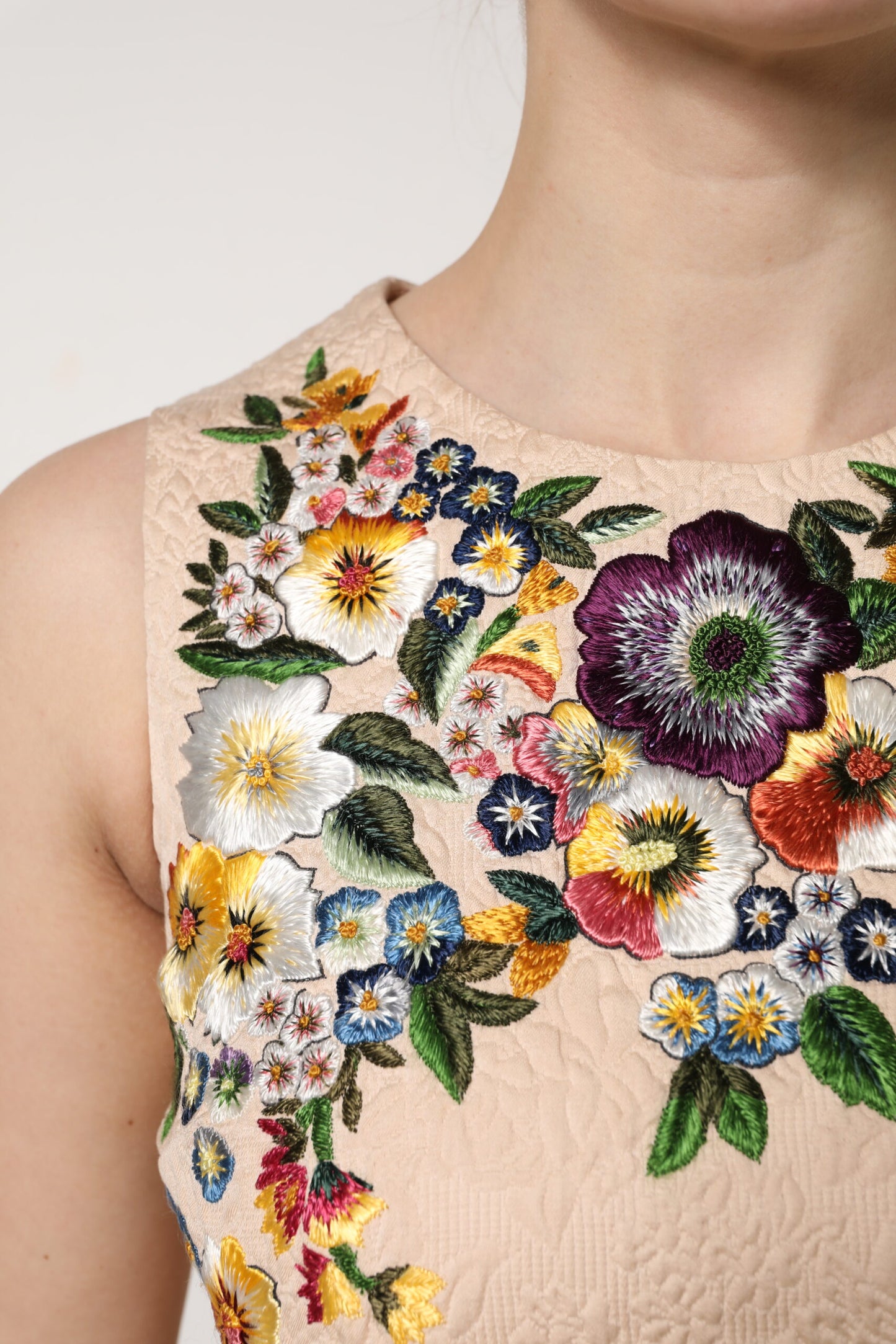 Dolce & Gabbana Beige Floral Embroidery Sleeveless Tank Top