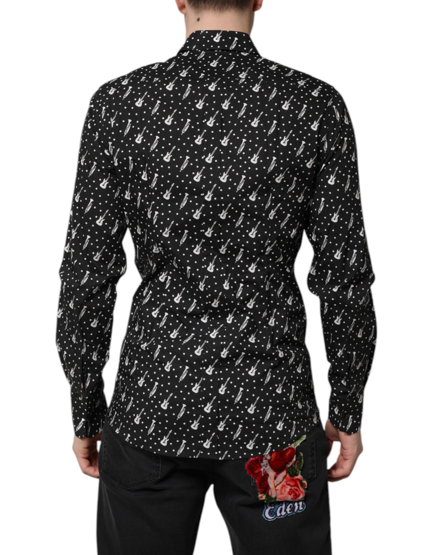 Dolce & Gabbana Schwarzes GOLD-Hemd mit Instrumentenverzierung