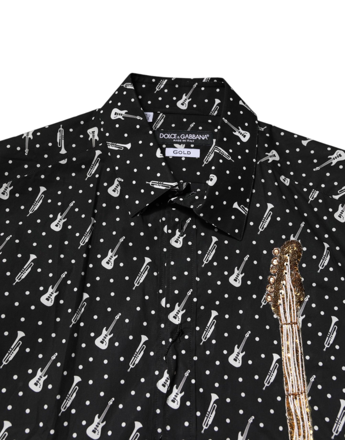 Dolce & Gabbana Schwarzes GOLD-Hemd mit Instrumentenverzierung