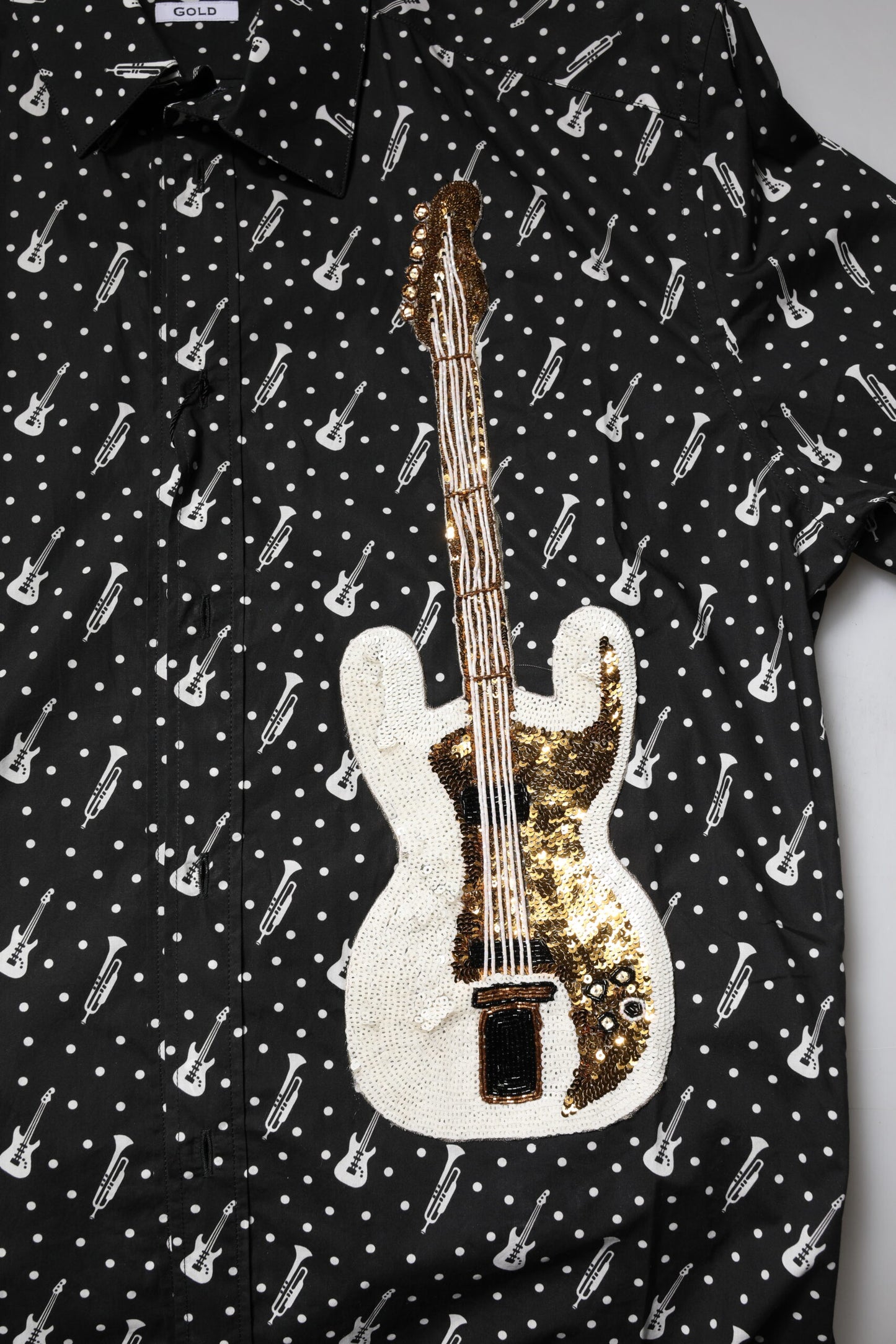 Dolce & Gabbana Schwarzes GOLD-Hemd mit Instrumentenverzierung