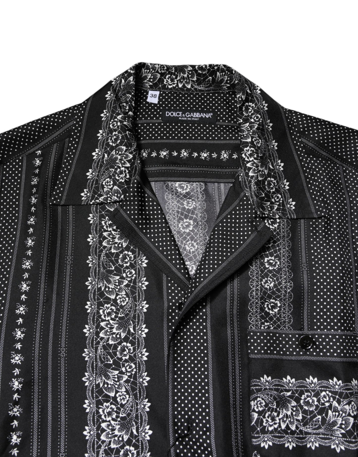 Dolce & Gabbana – Schwarzes Seidenhemd mit Blumendruck und kurzen Ärmeln