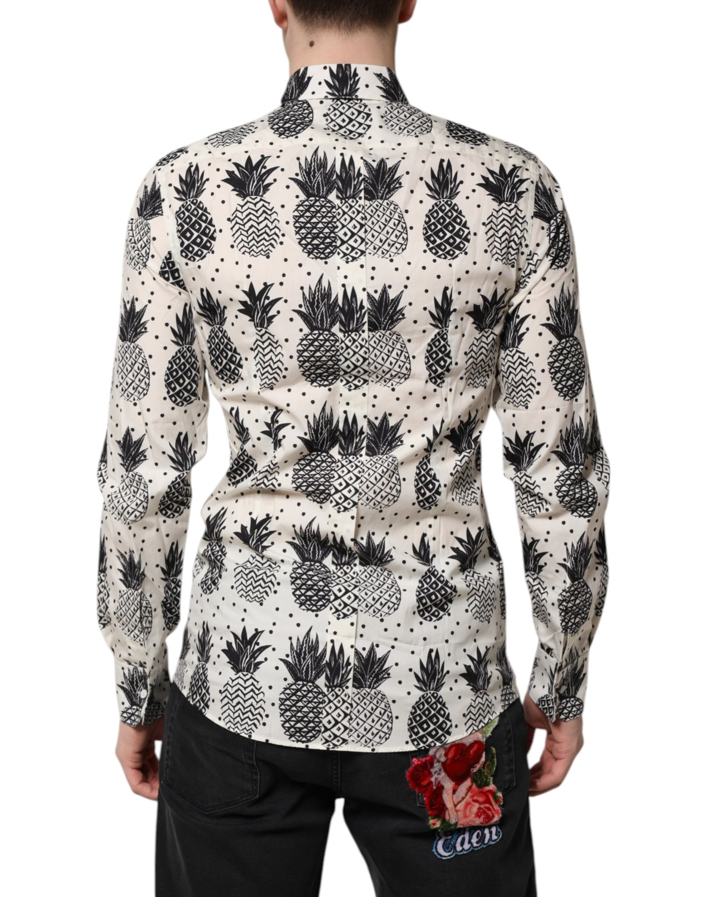 Dolce & Gabbana – Weißes, langärmliges GOLD-Hemd mit Ananas-Print