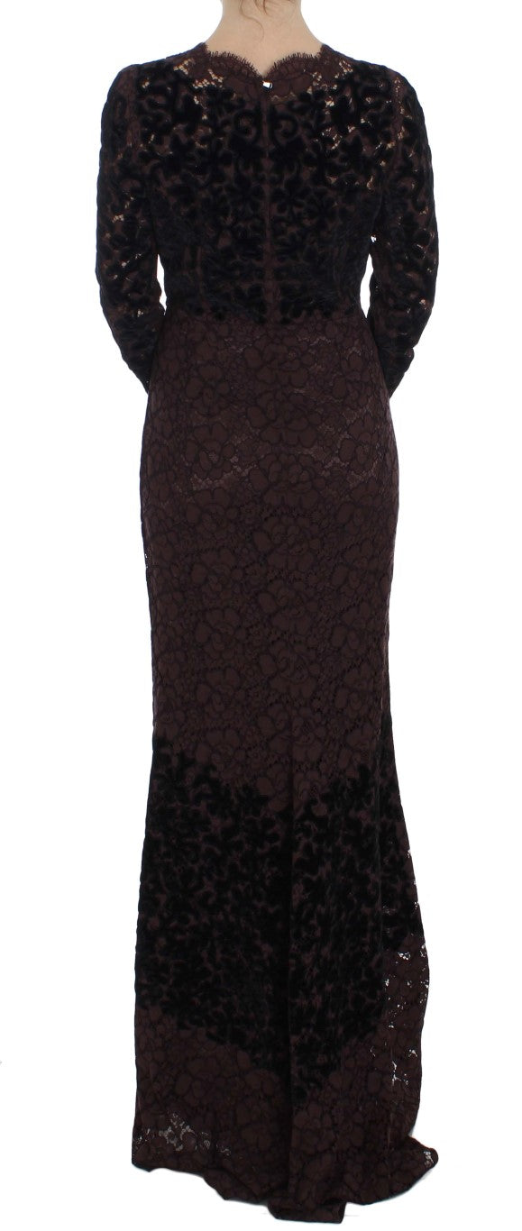 Dolce & Gabbana, Lila Maxikleid mit floraler Spitzenstickerei
