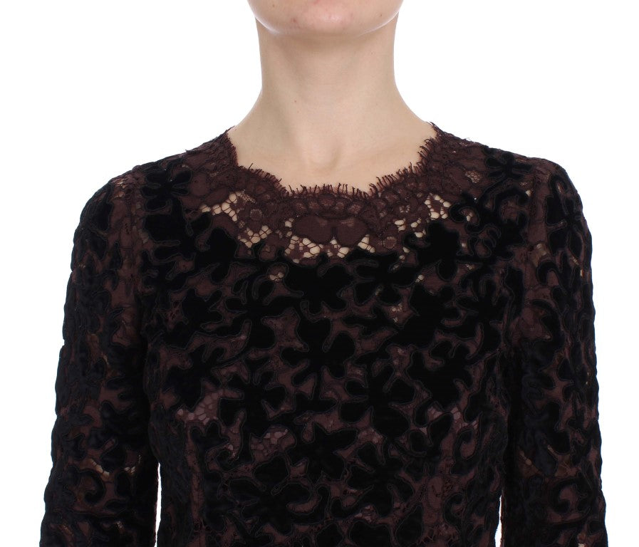 Dolce & Gabbana, Lila Maxikleid mit floraler Spitzenstickerei
