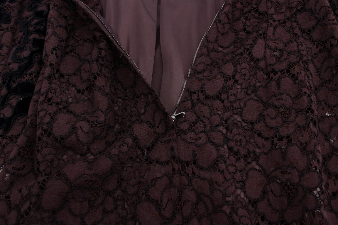 Dolce & Gabbana, Lila Maxikleid mit floraler Spitzenstickerei