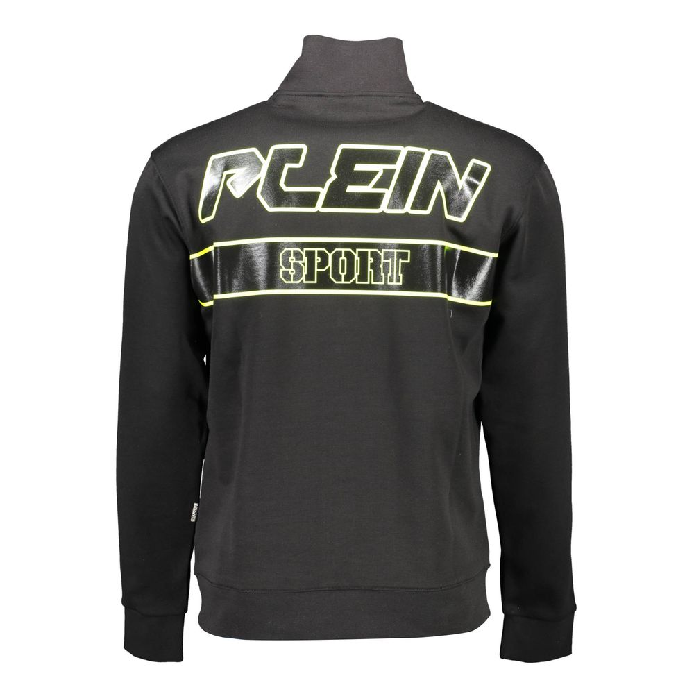 Plein Sport Black Cotton Men Sweater with Central Pockets and Zip