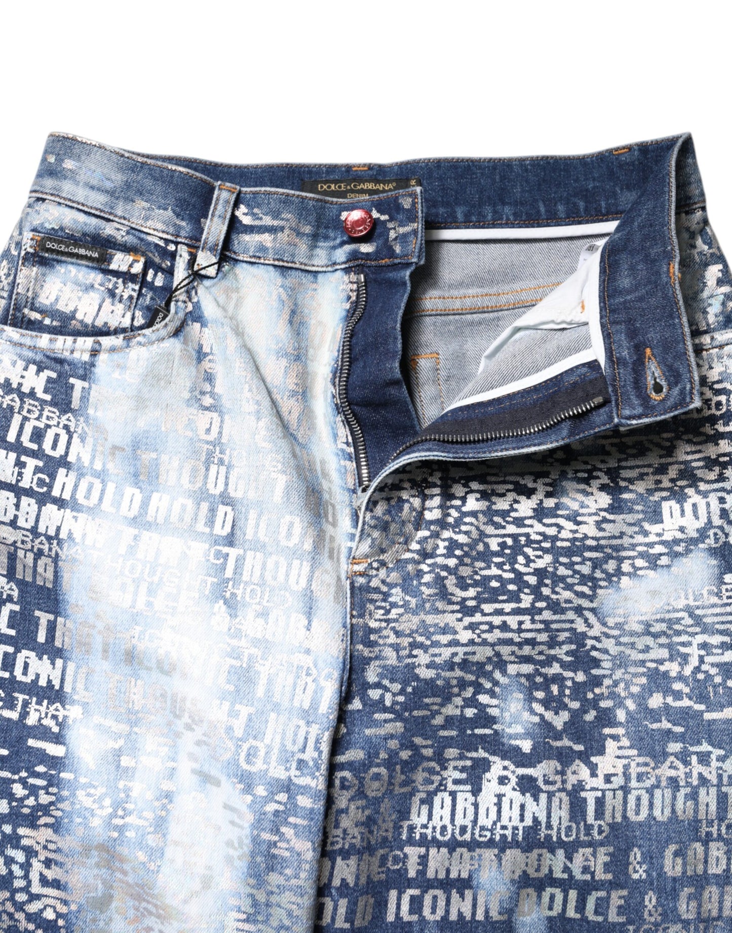 Dolce & Gabbana Blue Washed Print High Waist Denim Jeans