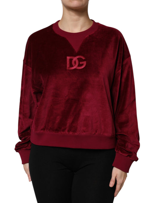 Dolce & Gabbana Roter Pullover aus Baumwollsamt mit Rundhalsausschnitt
