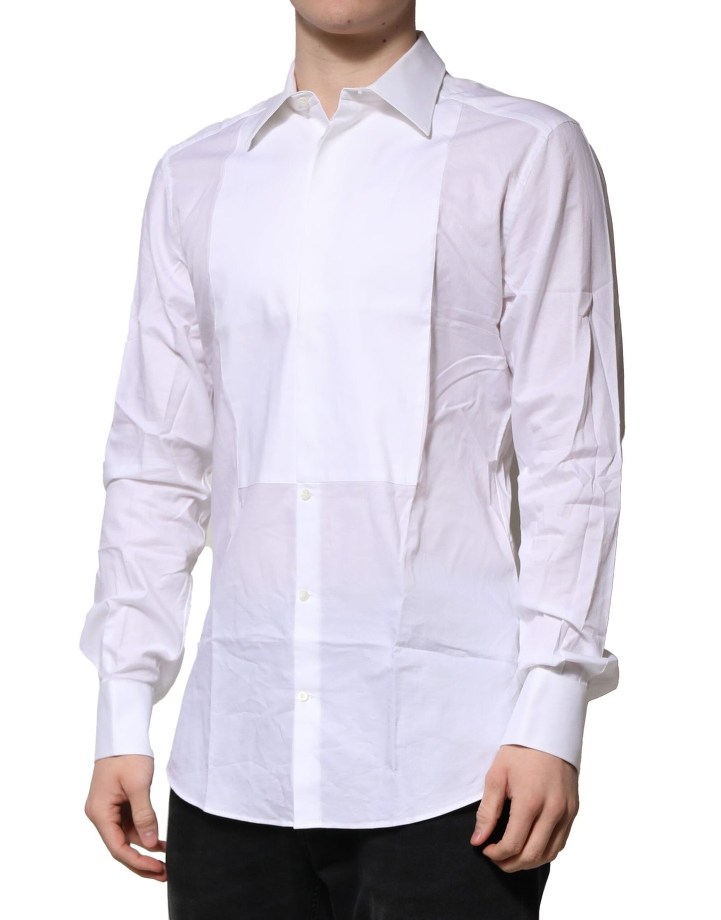 Dolce & Gabbana Weißes Bib Baumwollpopeline GOLD Herren Formelles Hemd
