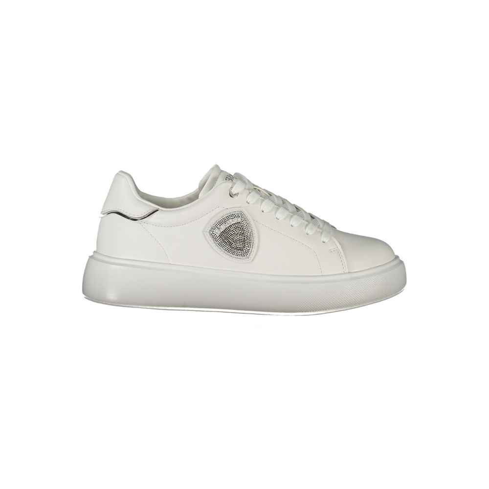 Blauer Damen Sneaker aus weißem Leder