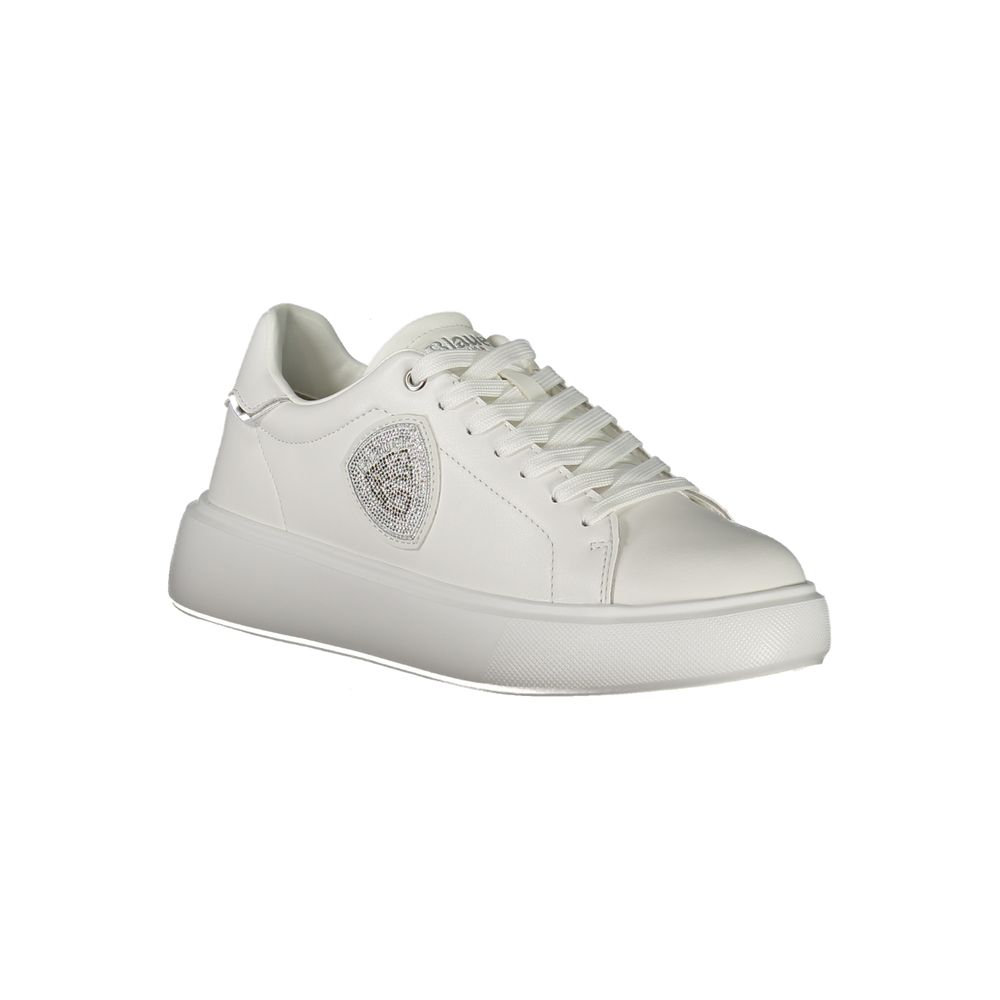 Blauer Damen Sneaker aus weißem Leder