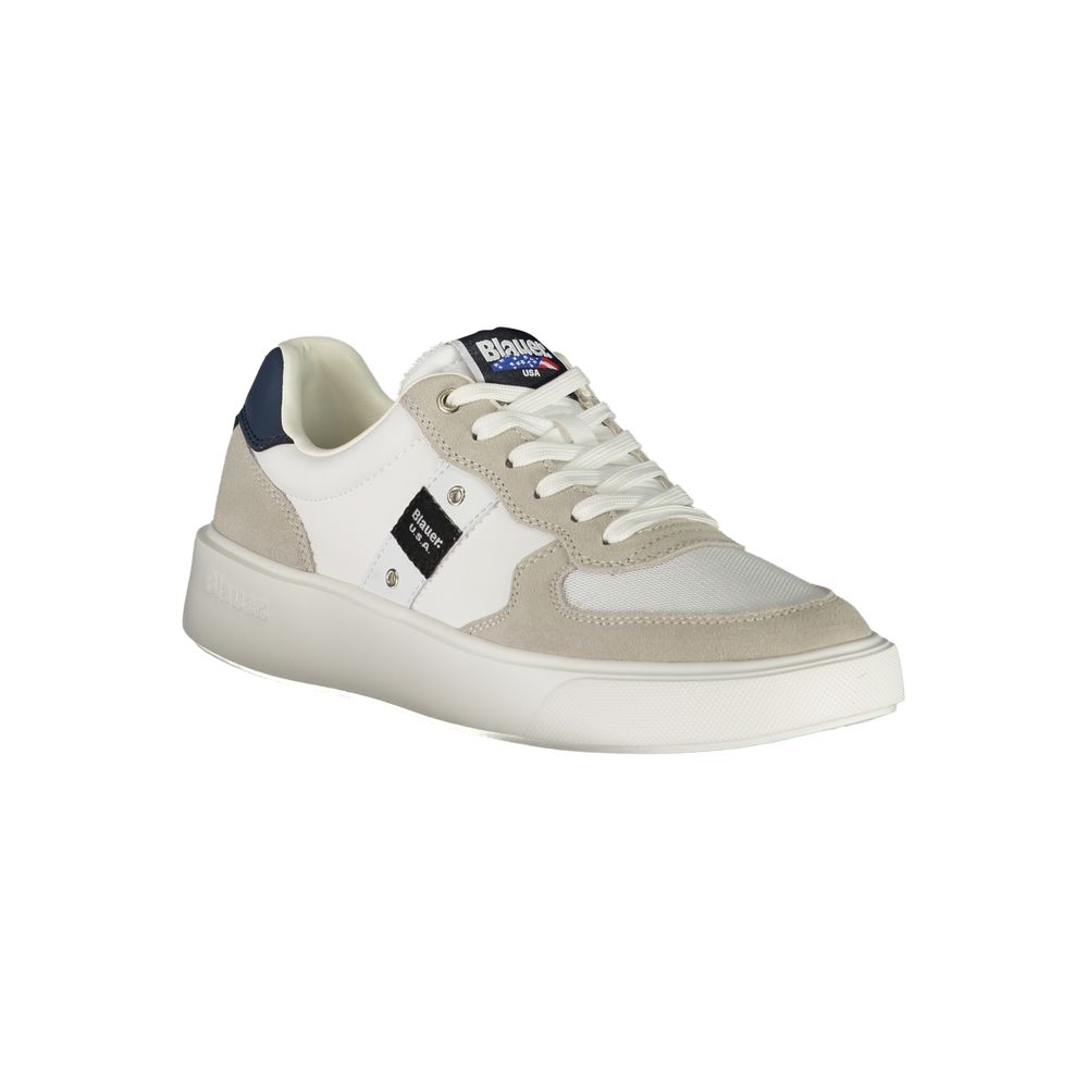 Blauer Herren-Sneaker aus weißem Leder