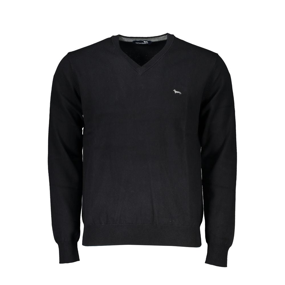 Harmont & Blaine – Eleganter, bestickter schwarzer Pullover mit V-Ausschnitt
