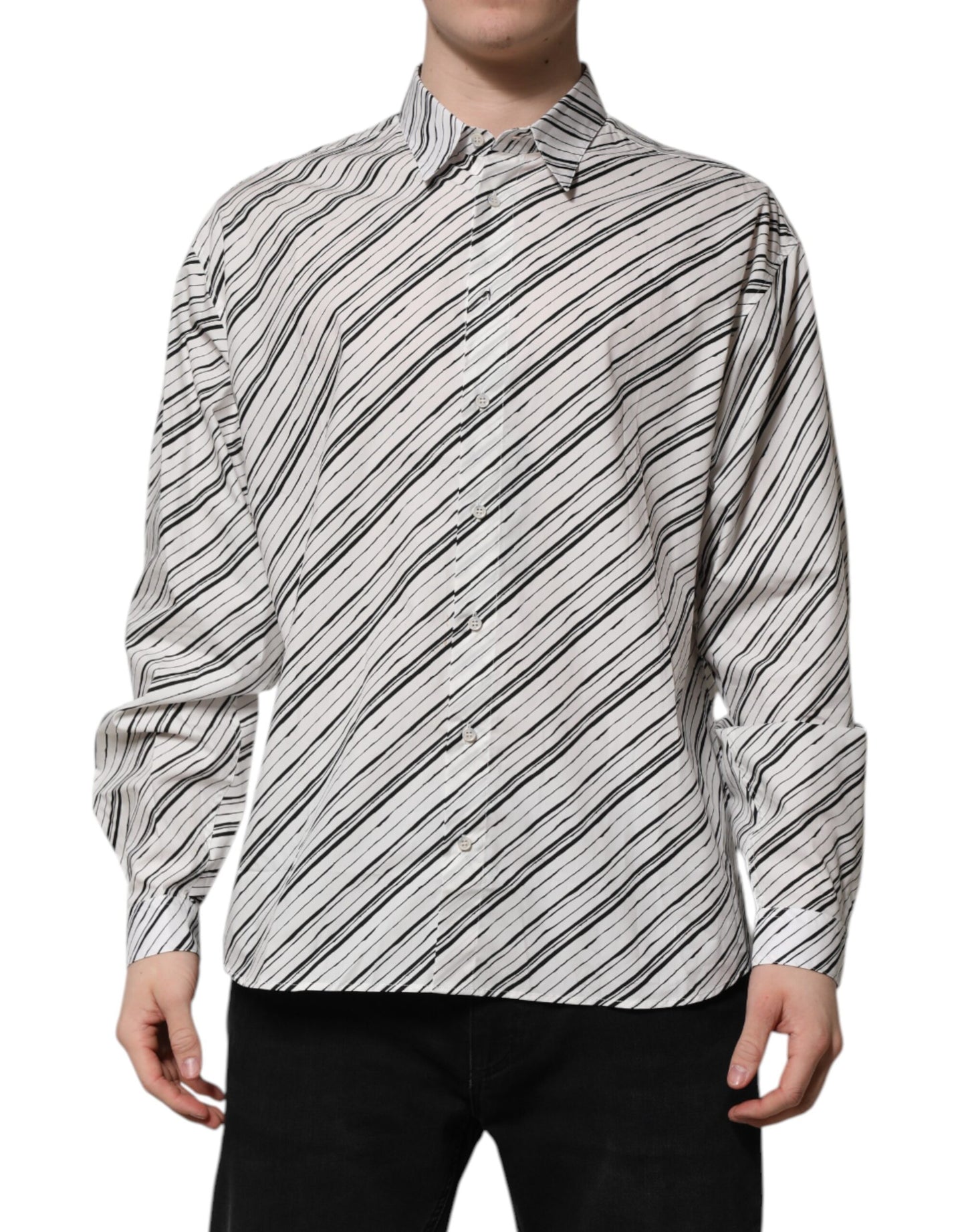 Dolce & Gabbana – Weißes, gestreiftes Langarmhemd für Herren
