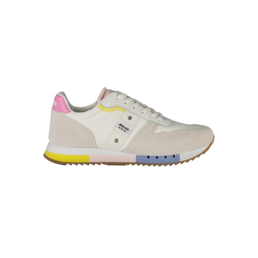 Blauer Damen Sneaker aus weißem Leder