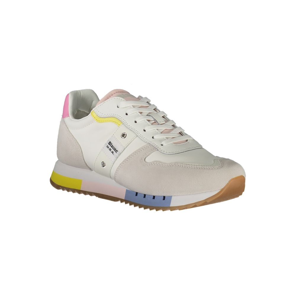 Blauer Damen Sneaker aus weißem Leder