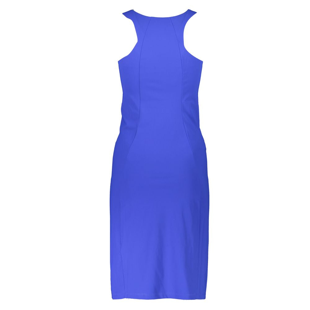 Patrizia Pepe Elegantes blaues Rundhalskleid mit Logo-Detail