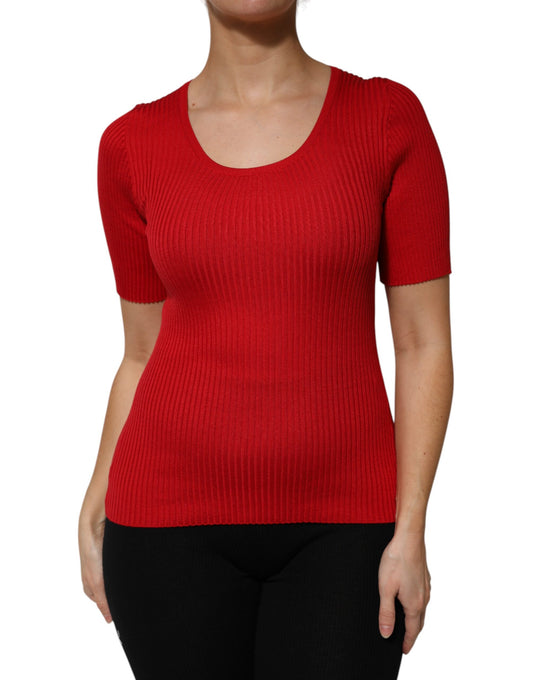 Dolce & Gabbana Red Round Neck Short Sleeves Pullover Top