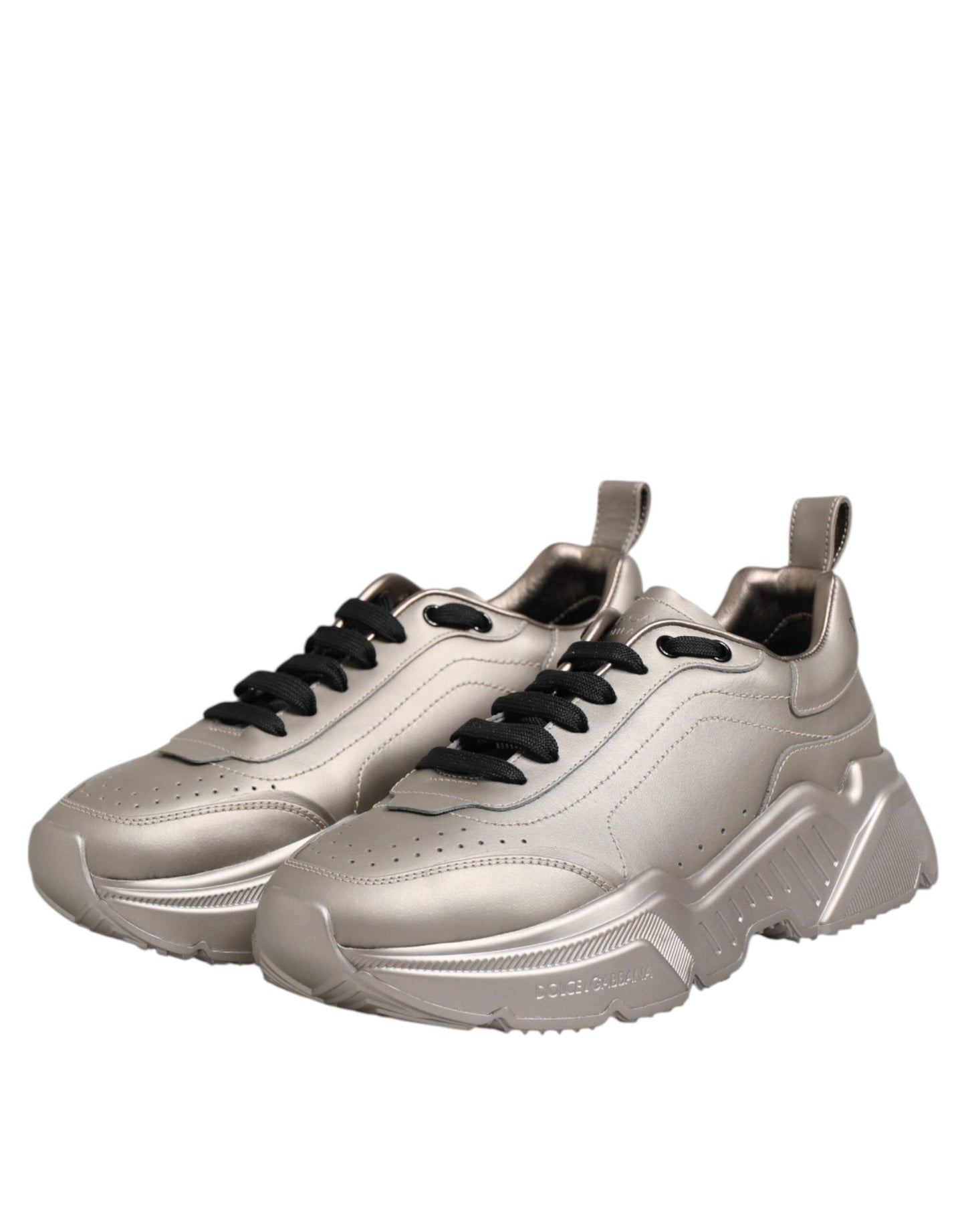 Dolce & Gabbana Silber DAYMASTER Leder Herren Sneakers Schuhe