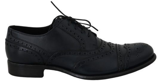 Dolce & Gabbana – Dunkelblaue Oxford-Schuhe aus Leder mit Flügelkappe