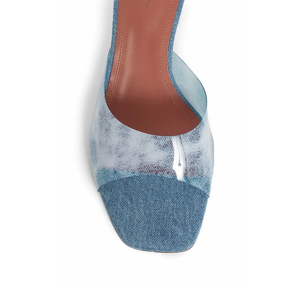 Amina Muaddi Lupita Glas-PVC-Denim-Pantoletten