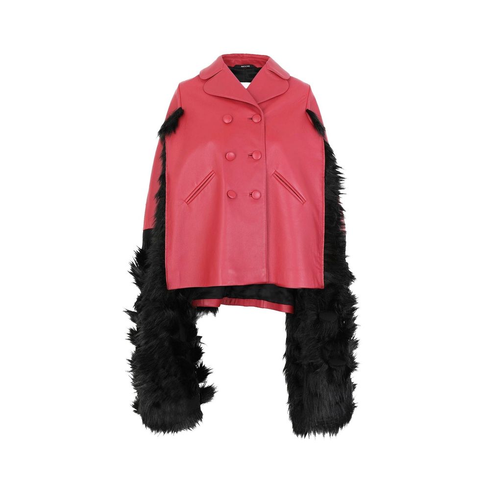 Maison Margiela – Cape-Jacke aus Leder mit Kunstpelzbesatz