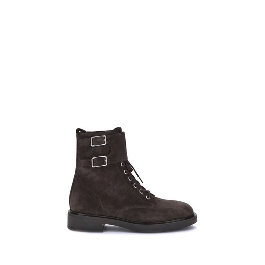 Gianvito Rossi Black Calf Leather Bos Taurus Lace-Up Boots