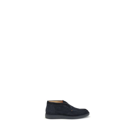Santoni Blue Calf Leather Bos Taurus Slip-On Loafers