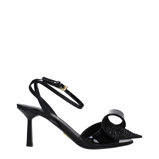 Prada Black Leather Stiletto Heel Sandals