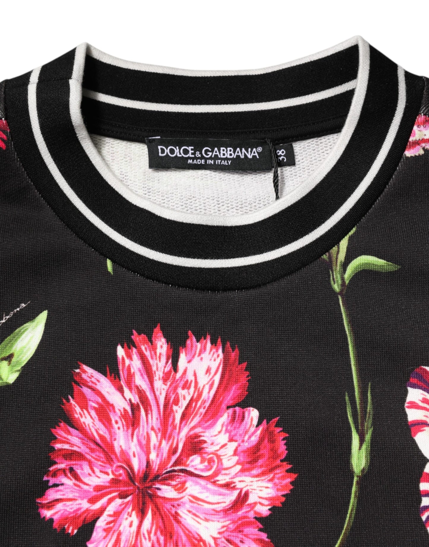 Dolce & Gabbana – Schwarzes Baumwolloberteil mit kurzen Ärmeln und Blumenmuster