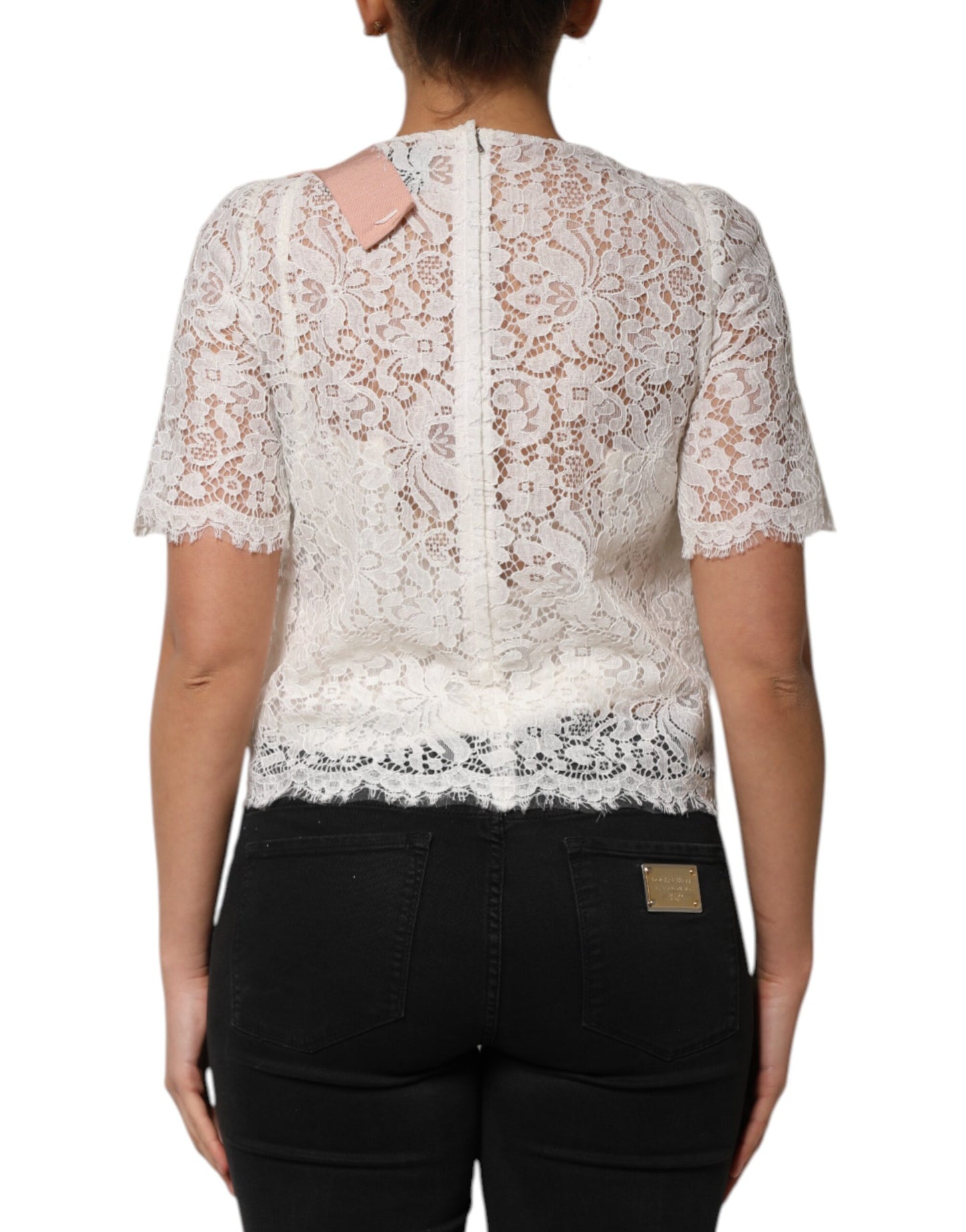 Dolce & Gabbana – Weiße Bluse mit Blumenspitze und kurzen Ärmeln