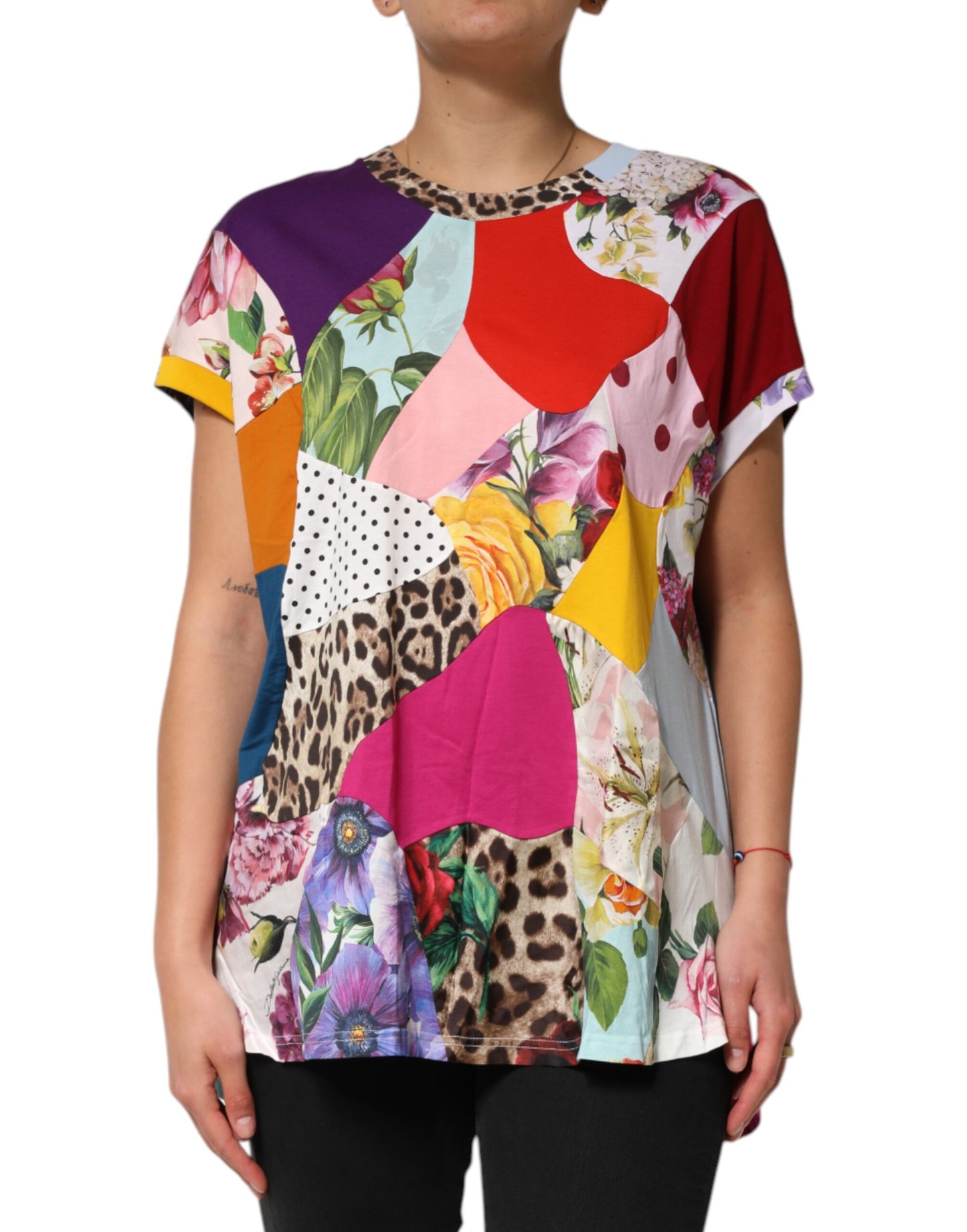 Dolce & Gabbana Mehrfarbiges Patchwork-Blusetop aus Baumwolle und Seide