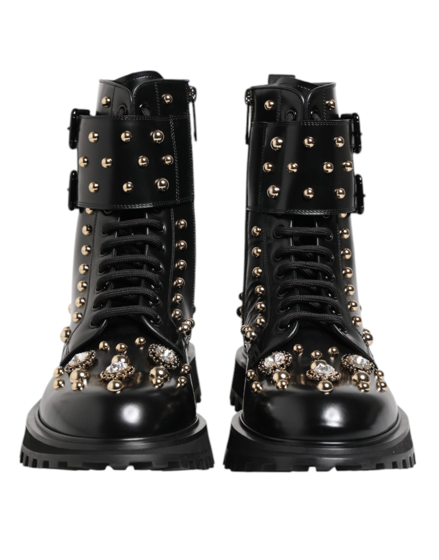 Dolce & Gabbana – Schwarze, wadenhohe Schnürstiefel mit Nieten