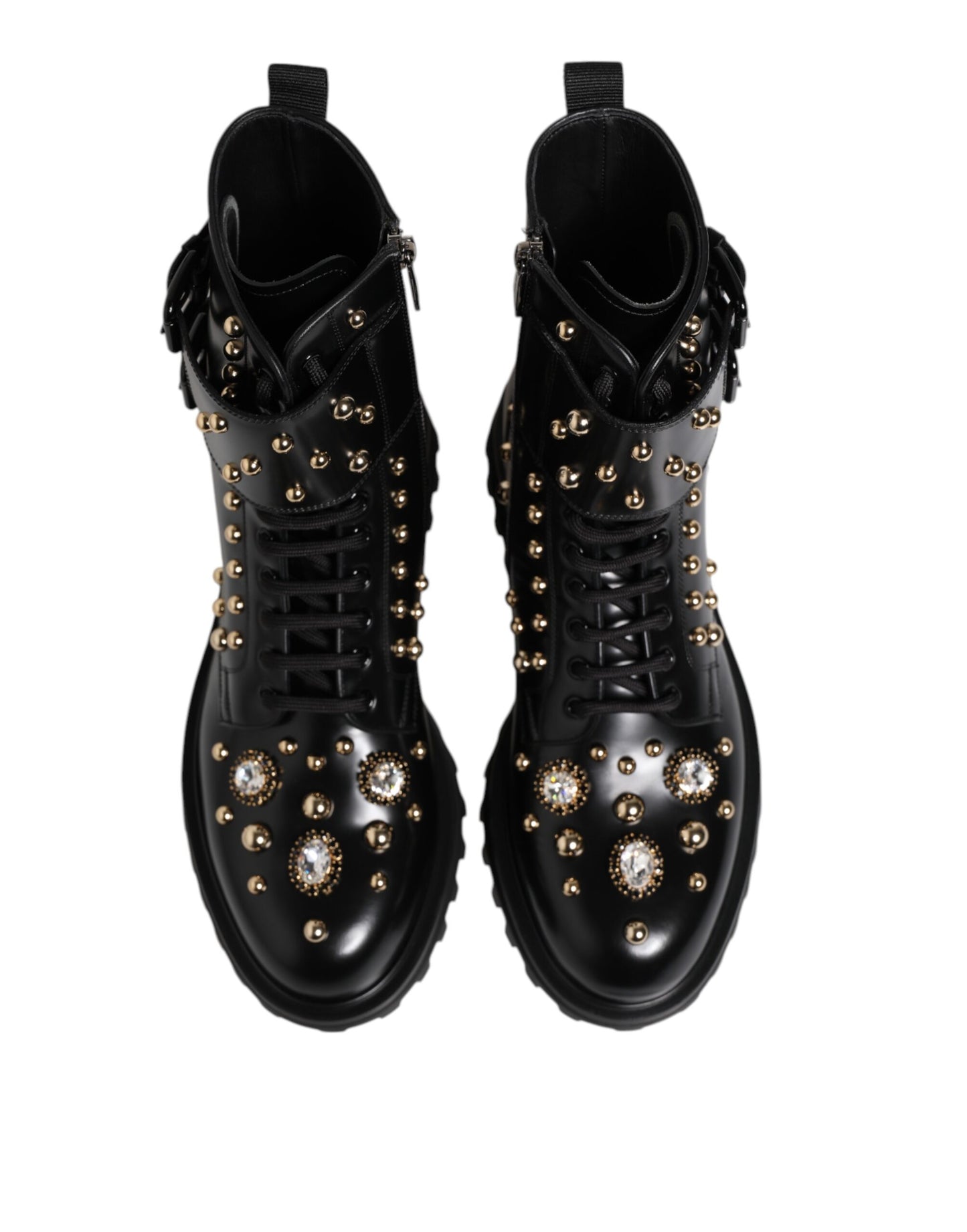 Dolce & Gabbana – Schwarze, wadenhohe Schnürstiefel mit Nieten