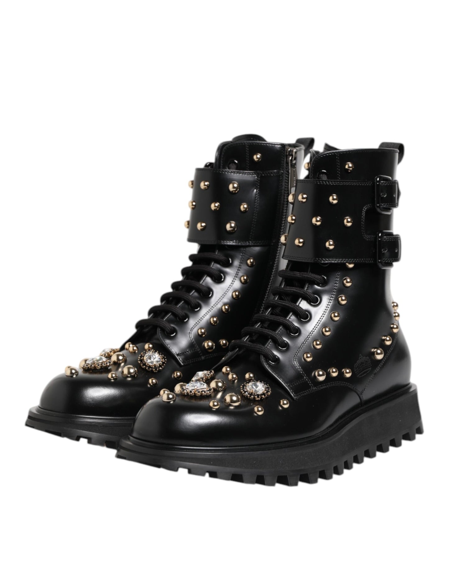 Dolce & Gabbana – Schwarze, wadenhohe Schnürstiefel mit Nieten