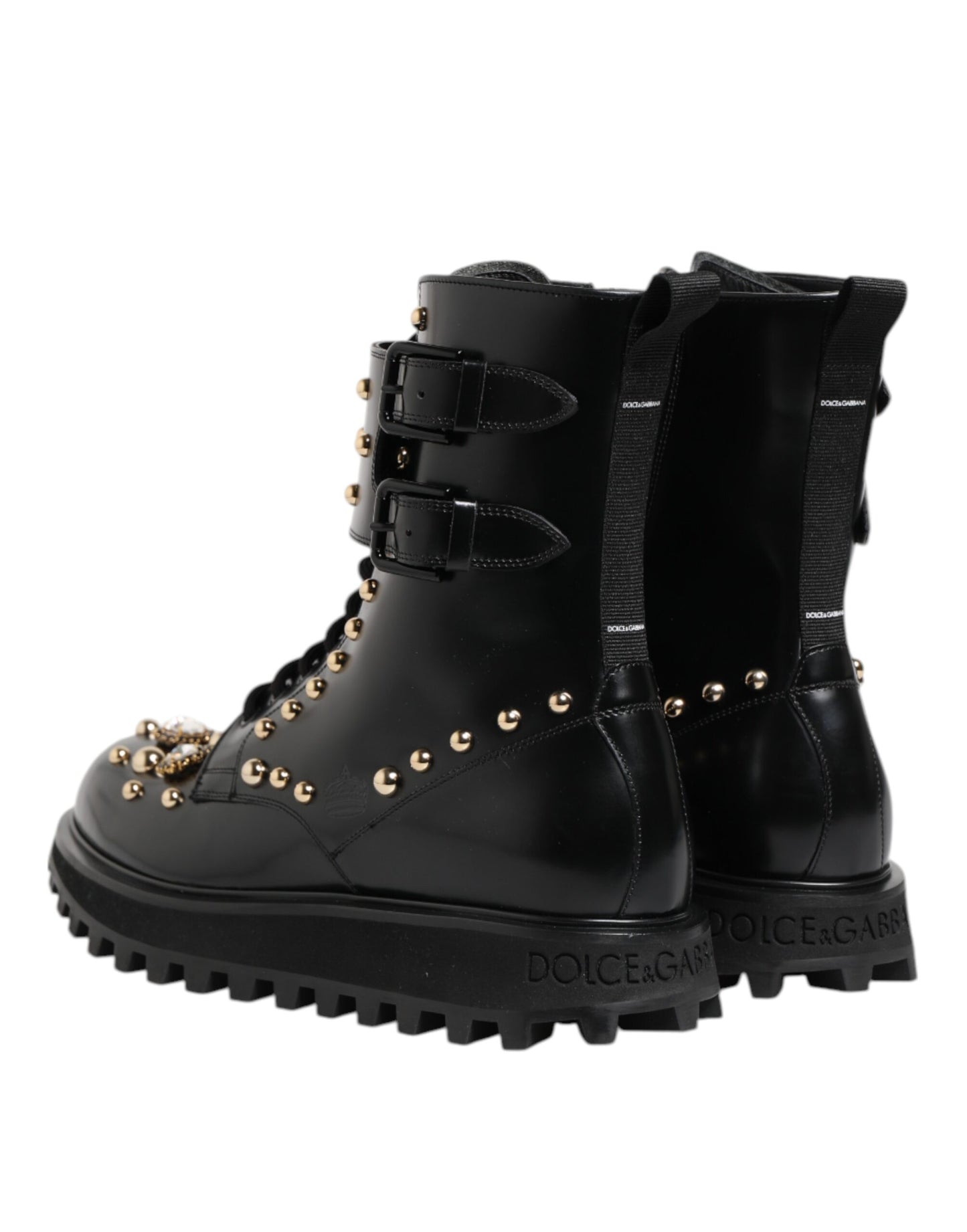 Dolce & Gabbana – Schwarze, wadenhohe Schnürstiefel mit Nieten