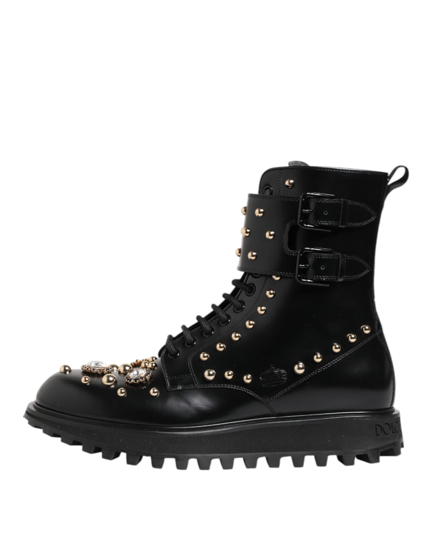 Dolce & Gabbana – Schwarze, wadenhohe Schnürstiefel mit Nieten