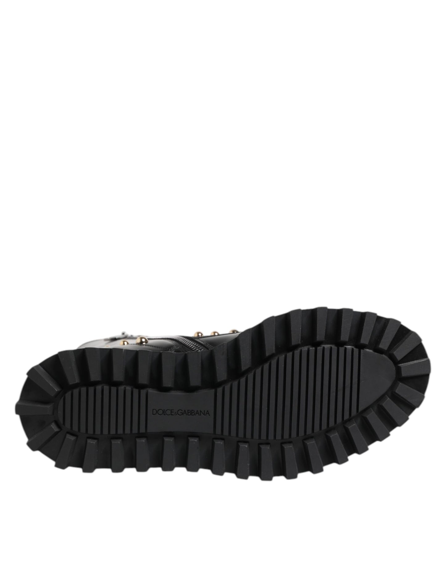 Dolce & Gabbana – Schwarze, wadenhohe Schnürstiefel mit Nieten