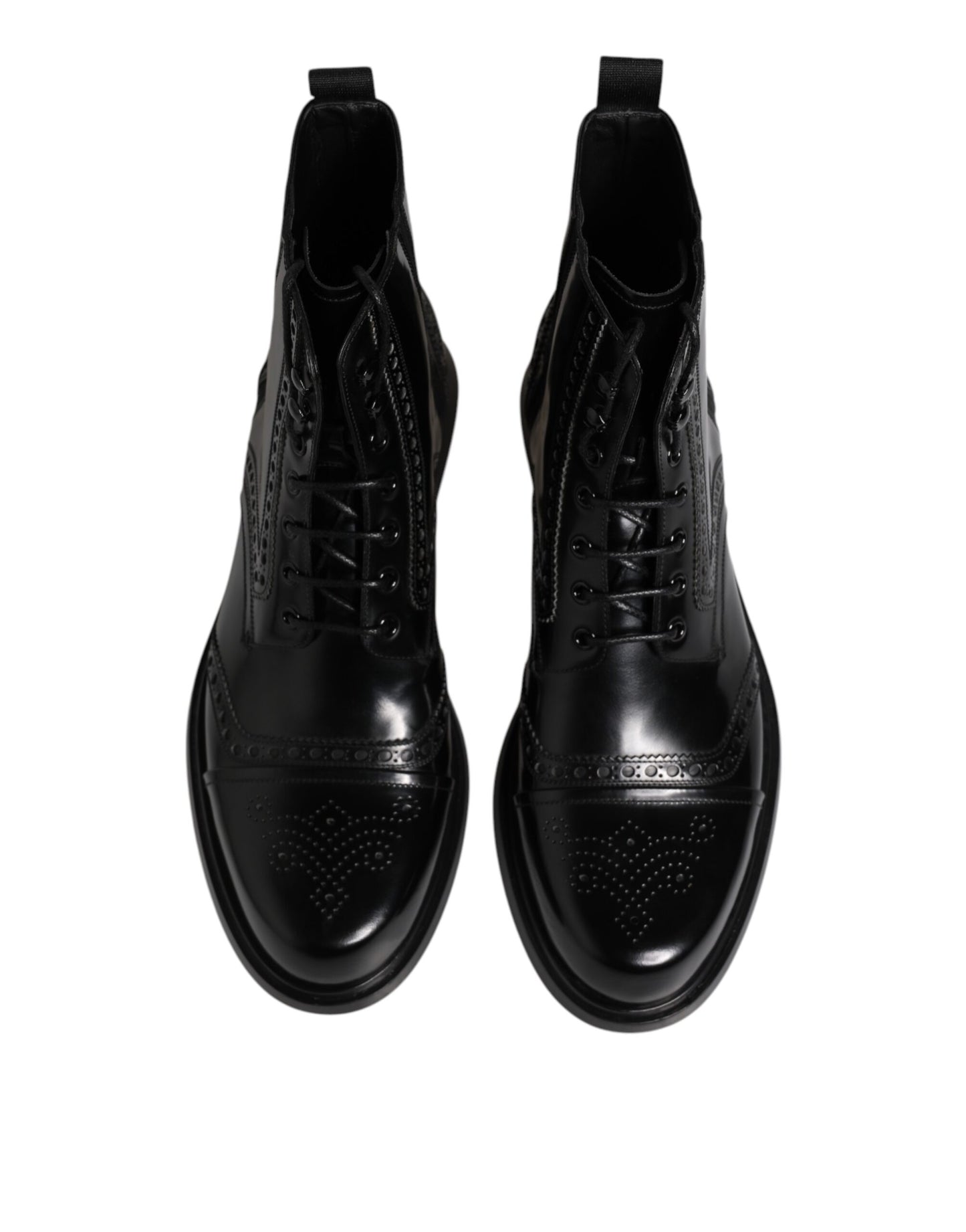 Dolce & Gabbana – Schwarze, wadenhohe Schnürstiefel aus Leder