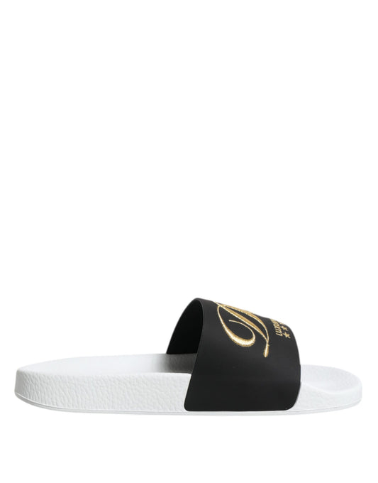 Dolce & Gabbana Weiß Schwarz Leder Sandalen Beachwear Schuhe