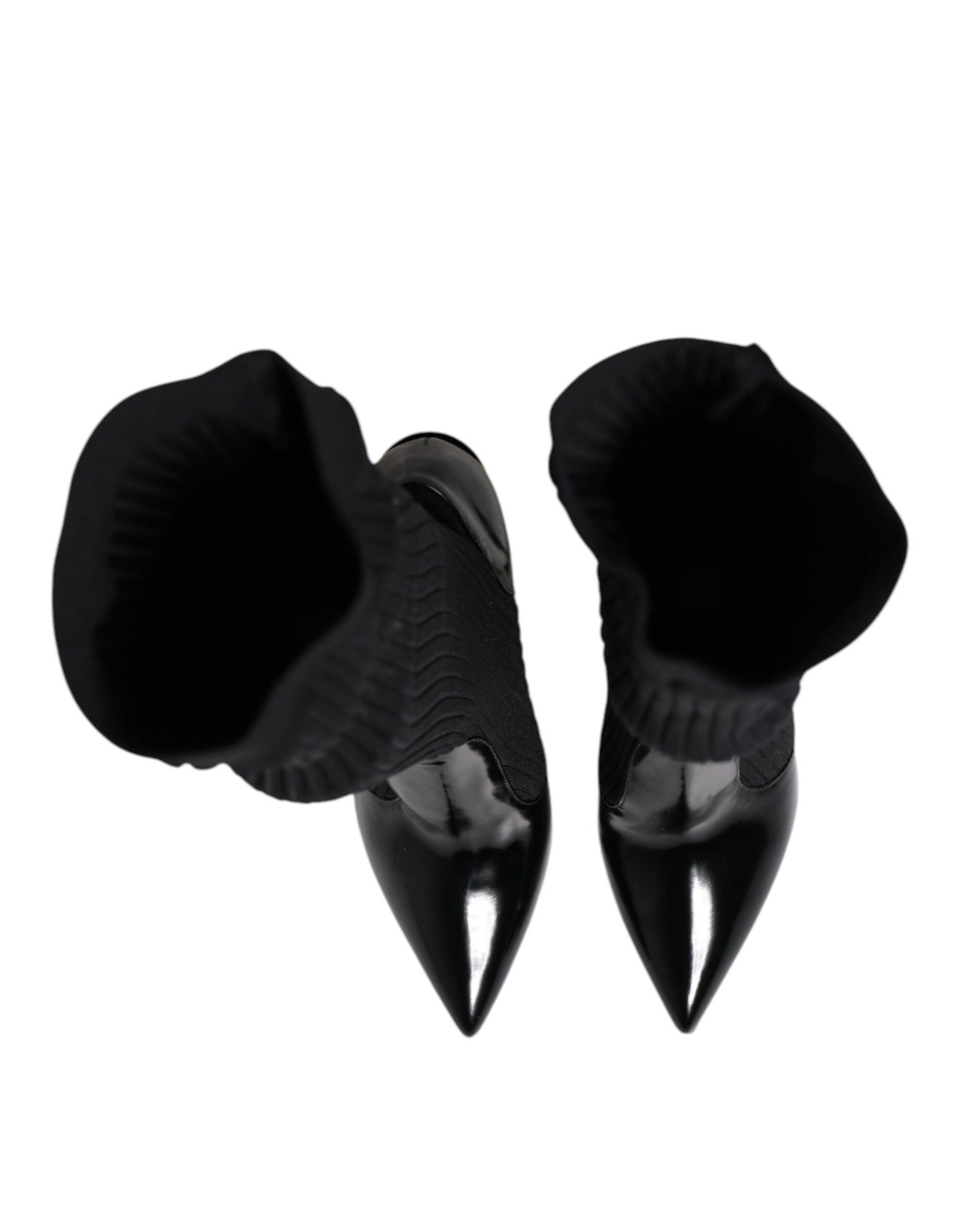 Dolce & Gabbana – Kniehohe Stiefel aus geripptem Strick in Schwarz