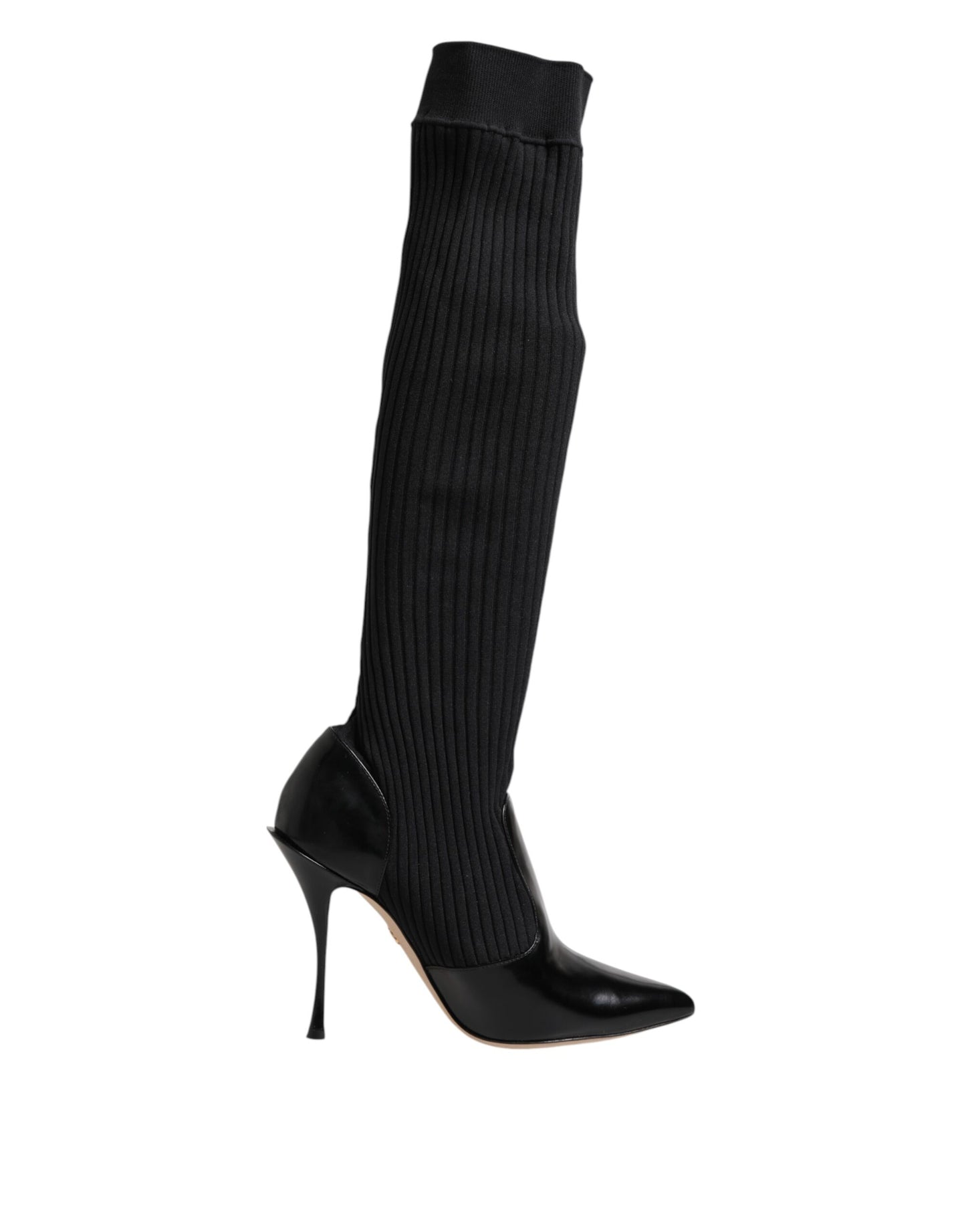 Dolce & Gabbana – Kniehohe Stiefel aus geripptem Strick in Schwarz