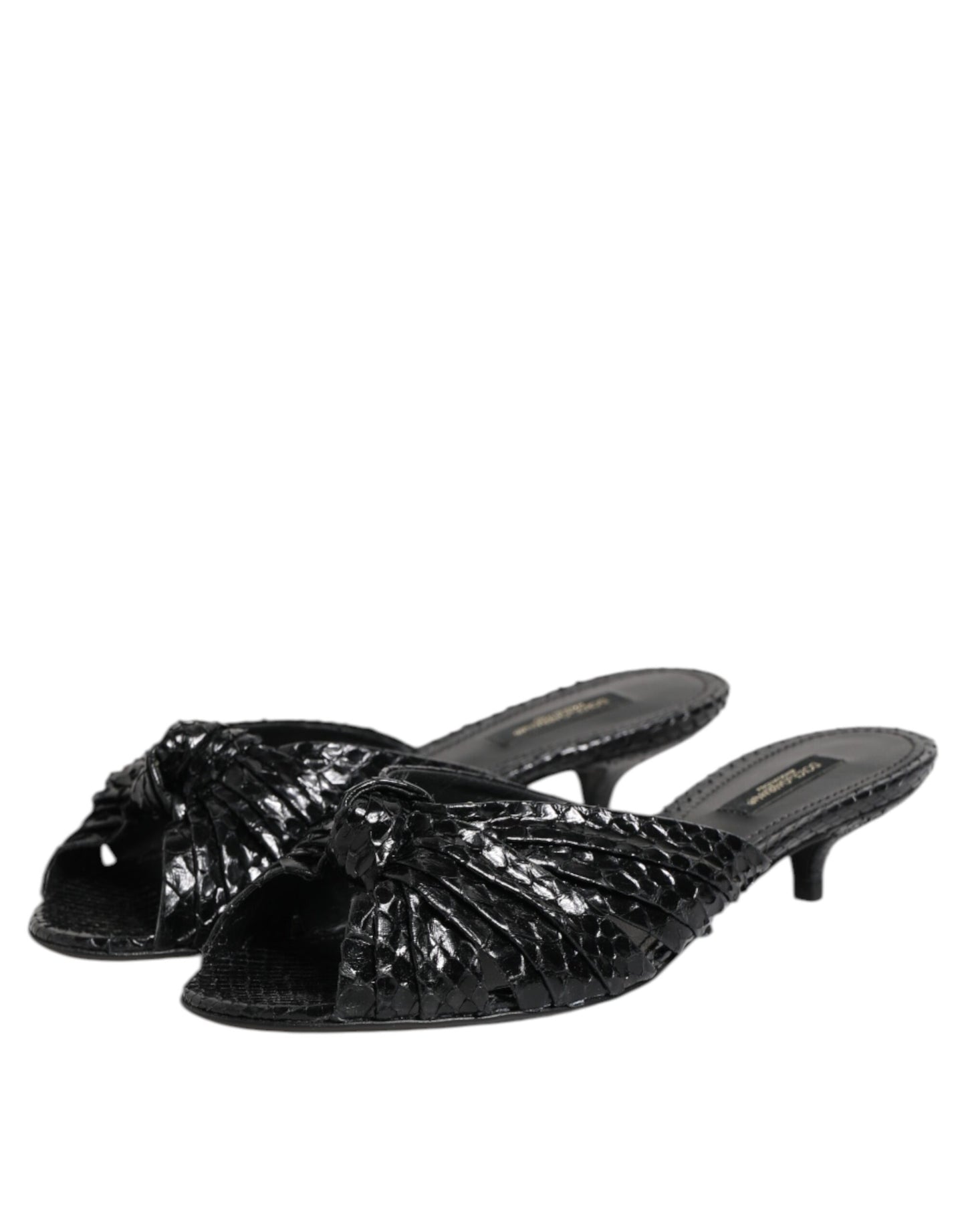 Dolce & Gabbana Schwarze Leder Heels Slides Sandalen Schuhe