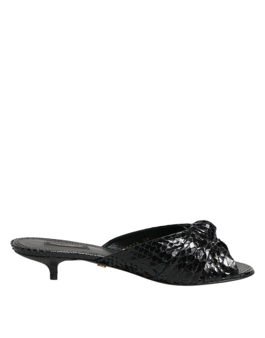 Dolce & Gabbana Schwarze Leder Heels Slides Sandalen Schuhe