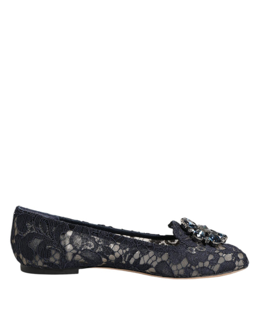 Dolce & Gabbana – Blaue Taormina-Ballerinas mit Spitzenkristallen